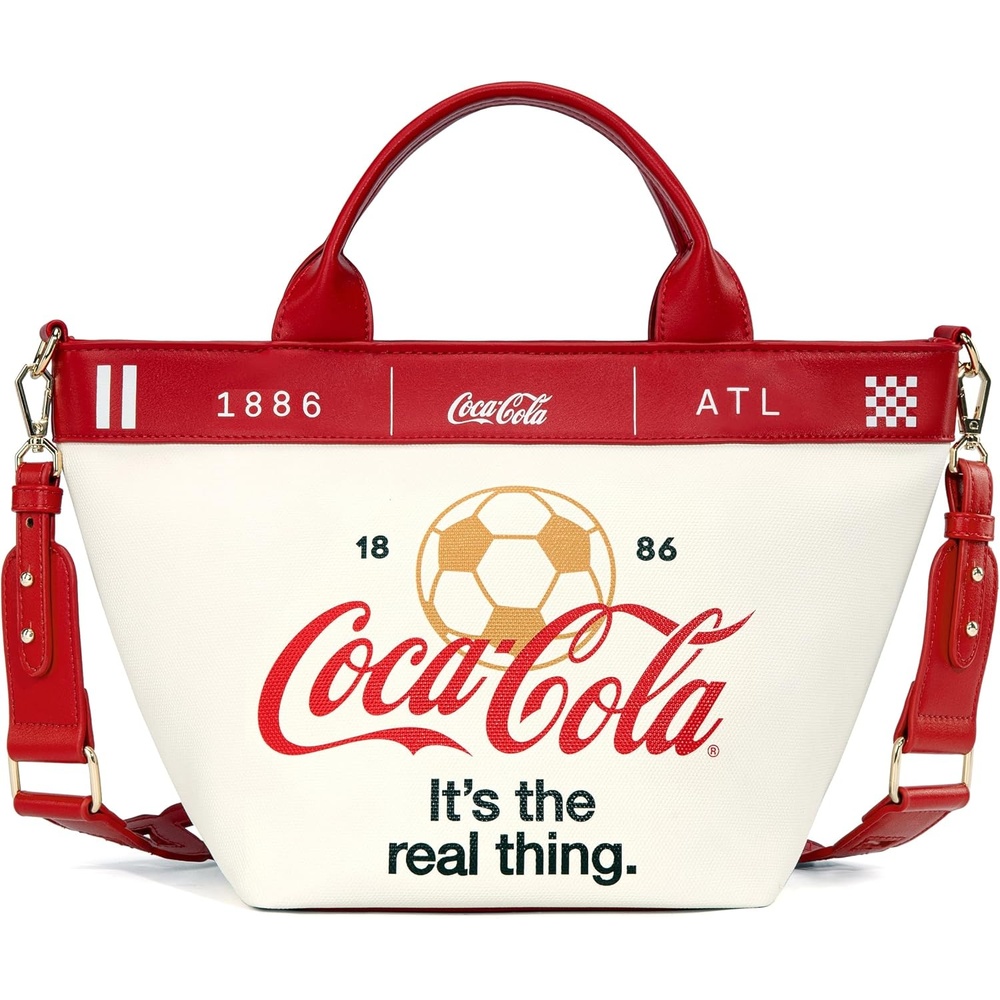 image:imageMontana West CocaCola Tote Bag for Women Soccer Style Hobo Bag Canvas Handbag with Detachable Crossbody StrapRedwhite