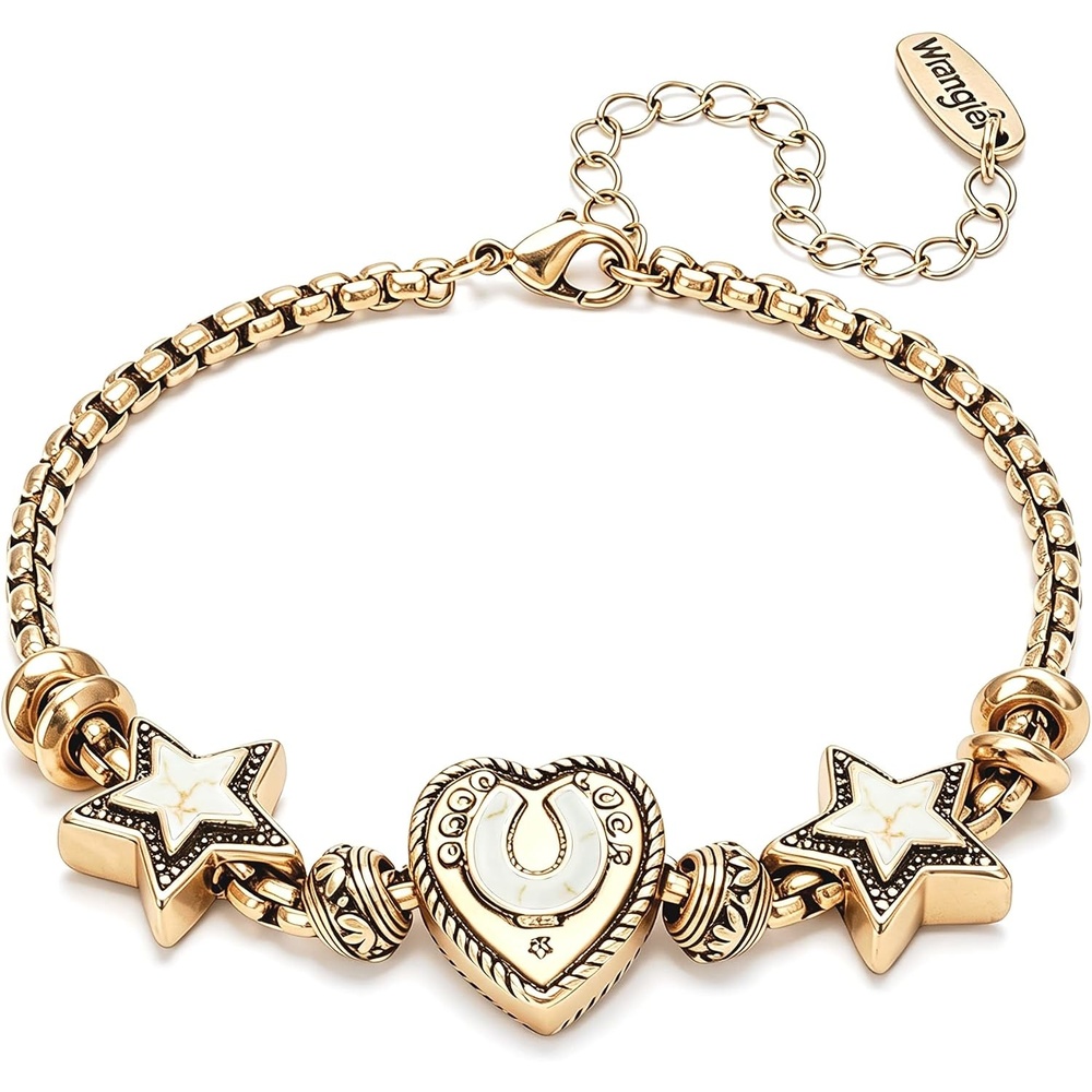 image:imageMontana West Wrangler Heart Bracelets for Women Sliding Charm Bracelet Fixed Charms Turquoise Jewelry for Women with Gift Box Sterling Silver14K GoldGold White
