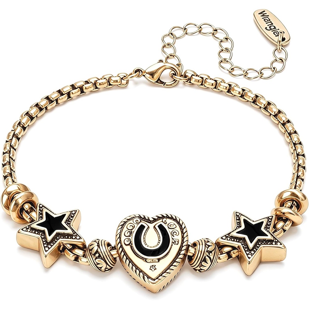 image:imageMontana West Wrangler Heart Bracelets for Women Sliding Charm Bracelet Fixed Charms Turquoise Jewelry for Women with Gift Box Sterling Silver14K GoldGold Black