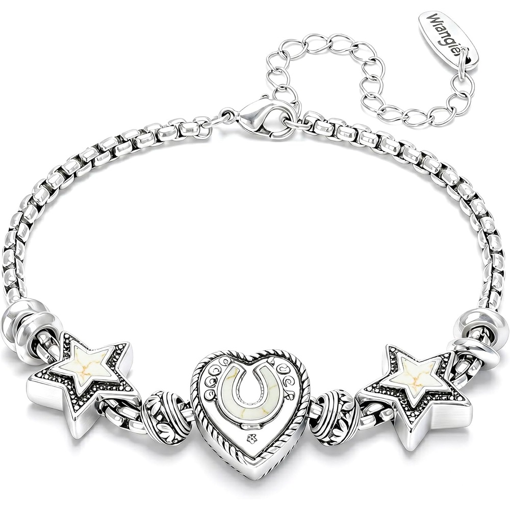 image:imageMontana West Wrangler Heart Bracelets for Women Sliding Charm Bracelet Fixed Charms Turquoise Jewelry for Women with Gift Box Sterling Silver14K GoldSilver White