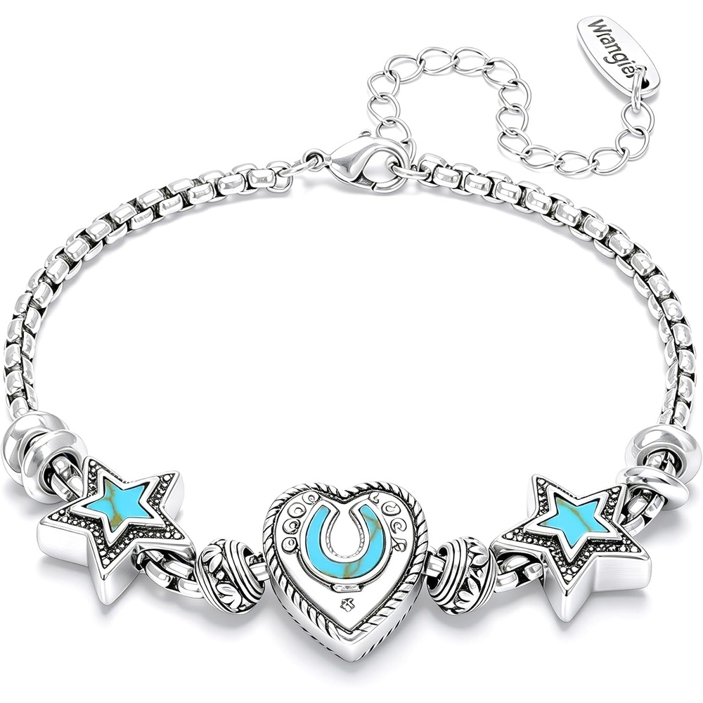 image:imageMontana West Wrangler Heart Bracelets for Women Sliding Charm Bracelet Fixed Charms Turquoise Jewelry for Women with Gift Box Sterling Silver14K GoldSilver Blue