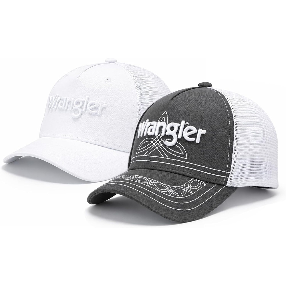 image:imageMontana West X Wrangler Mens Trucker Hat 2Piece Set Breathable Mesh Baseball Cap Structured 7Panel Adjustable Snapback HatGreywhite
