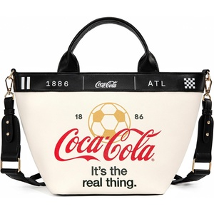Montana West Coca-Cola Tote Bag for Women Soccer Style Hobo Bag Canvas Handbag with Detachable Crossbody Strap(Black-white)