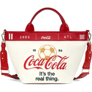Montana West Coca-Cola Tote Bag for Women Soccer Style Hobo Bag Canvas Handbag with Detachable Crossbody Strap(Red-white)