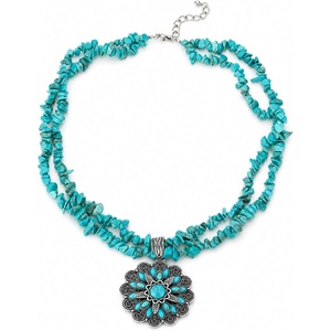Montana West Rustic Couture’s Jewelry for Women Western Turquoise Pendant Necklace(Silver Blue)