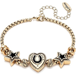 Montana West Wrangler Heart Bracelets for Women, Sliding Charm Bracelet, Fixed Charms, Turquoise Jewelry for Women with Gift Box, Sterling Silver/14K Gold(Gold Black)