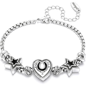 Montana West Wrangler Heart Bracelets for Women, Sliding Charm Bracelet, Fixed Charms, Turquoise Jewelry for Women with Gift Box, Sterling Silver/14K Gold(Silver Black)