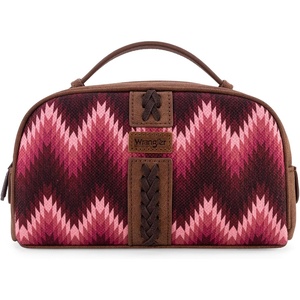 Montana West X Wrangler Makeup Bag Travel Cosmetic Bag Small Western Toiletry Bag for Women Organizer for Toiletries Accessories, Travel Essentials,Leopard, WG-HB-2211-1901-LP-BK(Aztec-Deep Pink)