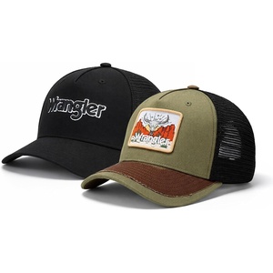 Montana West X Wrangler Men’s Trucker Hat 2-Piece Set Breathable Mesh Baseball Cap Structured 7-Panel Adjustable Snapback Hat(Black+green)