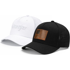 Montana West X Wrangler Men’s Trucker Hat 2-Piece Set Breathable Mesh Baseball Cap Structured 7-Panel Adjustable Snapback Hat(Black+white2)