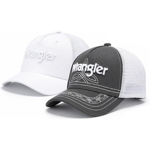 Montana West X Wrangler Men’s Trucker Hat 2-Piece Set Breathable Mesh Baseball Cap Structured 7-Panel Adjustable Snapback Hat(Grey+white)