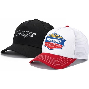 Montana West X Wrangler Men’s Trucker Hat 2-Piece Set Breathable Mesh Baseball Cap Structured 7-Panel Adjustable Snapback Hat(White+black)