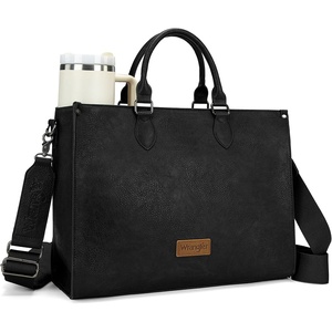 Wrangler Laptop Tote Bag for Women 15.6 Inch Large Leather Work Bag with Cup Holder, Vintage Computer Bags Briefcase Handbag(Black)
