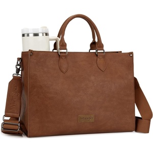Wrangler Laptop Tote Bag for Women 15.6 Inch Large Leather Work Bag with Cup Holder, Vintage Computer Bags Briefcase Handbag(Brown)