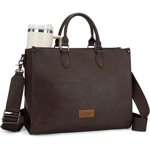 Wrangler Laptop Tote Bag for Women 15.6 Inch Large Leather Work Bag with Cup Holder, Vintage Computer Bags Briefcase Handbag(Coffee)