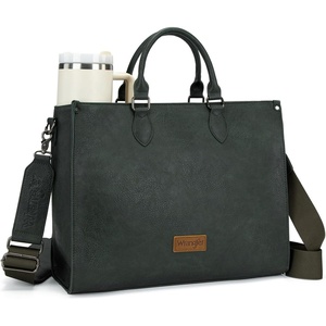 Wrangler Laptop Tote Bag for Women 15.6 Inch Large Leather Work Bag with Cup Holder, Vintage Computer Bags Briefcase Handbag(Green)