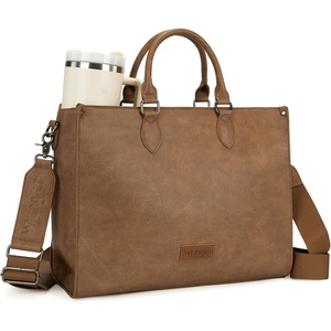 Wrangler Laptop Tote Bag for Women 15.6 Inch Large Leather Work Bag with Cup Holder, Vintage Computer Bags Briefcase Handbag(Khaki)