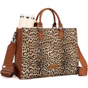 Wrangler Laptop Tote Bag for Women 15.6 Inch Large Leather Work Bag with Cup Holder, Vintage Computer Bags Briefcase Handbag(Leopard)