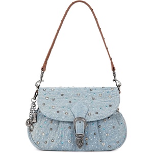 Wrangler Rhinestone Denim Purse Cute Shoulder Bag Womens Crossbody Handbag | Cowgirl Y2K Purses, Sparkly Bling Denim, Lightweight for Going Out or Travel, 3 Pockets Fits Phone Keys Lipstick(Jean)