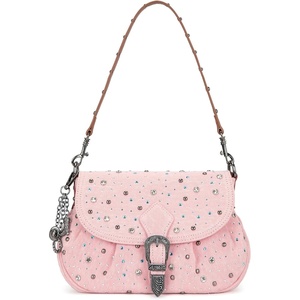 Wrangler Rhinestone Denim Purse Cute Shoulder Bag Womens Crossbody Handbag | Cowgirl Y2K Purses, Sparkly Bling Denim, Lightweight for Going Out or Travel, 3 Pockets Fits Phone Keys Lipstick(Pink)