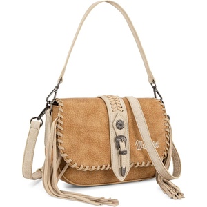 Wrangler Western Shoulder Bag for Women, Flap Crossbody Purse with Whipstitch Detail & Fringe,Vintage Cowgirl Handbag(A-brown)