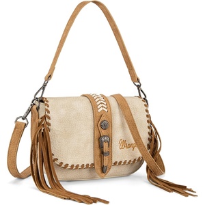 Wrangler Western Shoulder Bag for Women, Flap Crossbody Purse with Whipstitch Detail & Fringe,Vintage Cowgirl Handbag(A-tan)