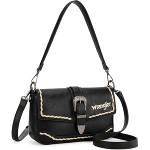 Wrangler Western Shoulder Bag for Women, Flap Crossbody Purse with Whipstitch Detail & Fringe,Vintage Cowgirl Handbag(B-black)