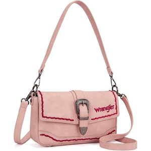 Wrangler Western Shoulder Bag for Women, Flap Crossbody Purse with Whipstitch Detail & Fringe,Vintage Cowgirl Handbag(B-deep Pink)