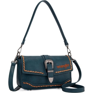 Wrangler Western Shoulder Bag for Women, Flap Crossbody Purse with Whipstitch Detail & Fringe,Vintage Cowgirl Handbag(B-green Dark)