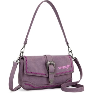 Wrangler Western Shoulder Bag for Women, Flap Crossbody Purse with Whipstitch Detail & Fringe,Vintage Cowgirl Handbag(B-purple)