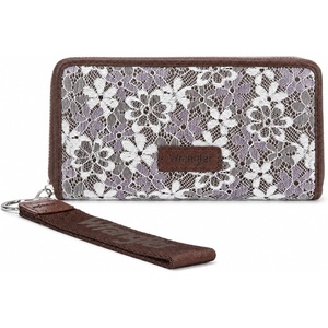 Wrangler Wristlet Wallets for Women Lace Floral Tooled Clutch Purse RFID Blocking Wallet Credit Card Holder(Coffee)