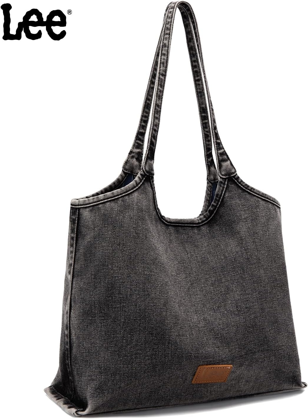 image:imageLee Denim Tote Bag for Women Casual Denim Purse amp Hobo Shoulder Handbag for Work Travel ShoppingBlack