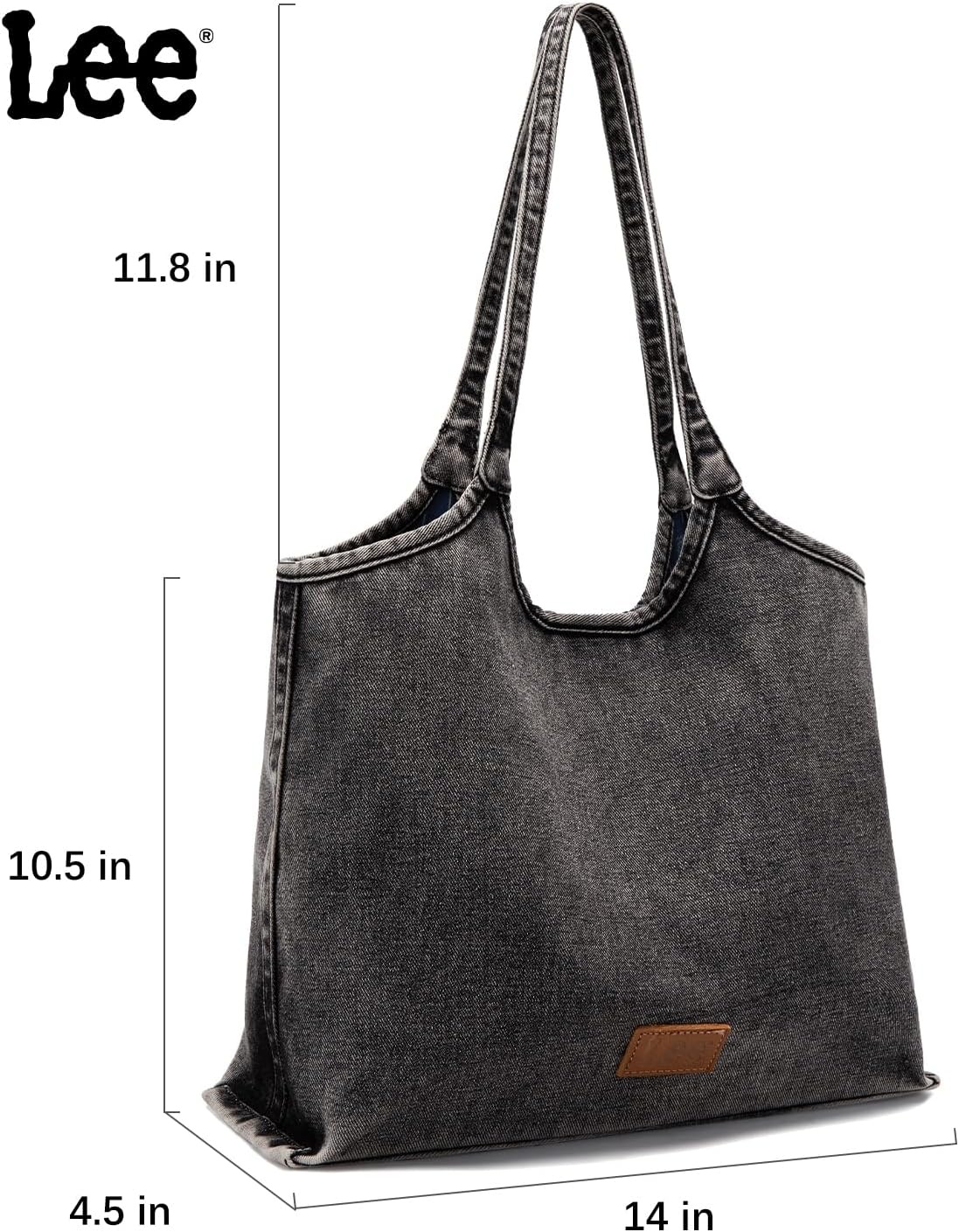 image:imageLee Denim Tote Bag for Women Casual Denim Purse amp Hobo Shoulder Handbag for Work Travel ShoppingBlack