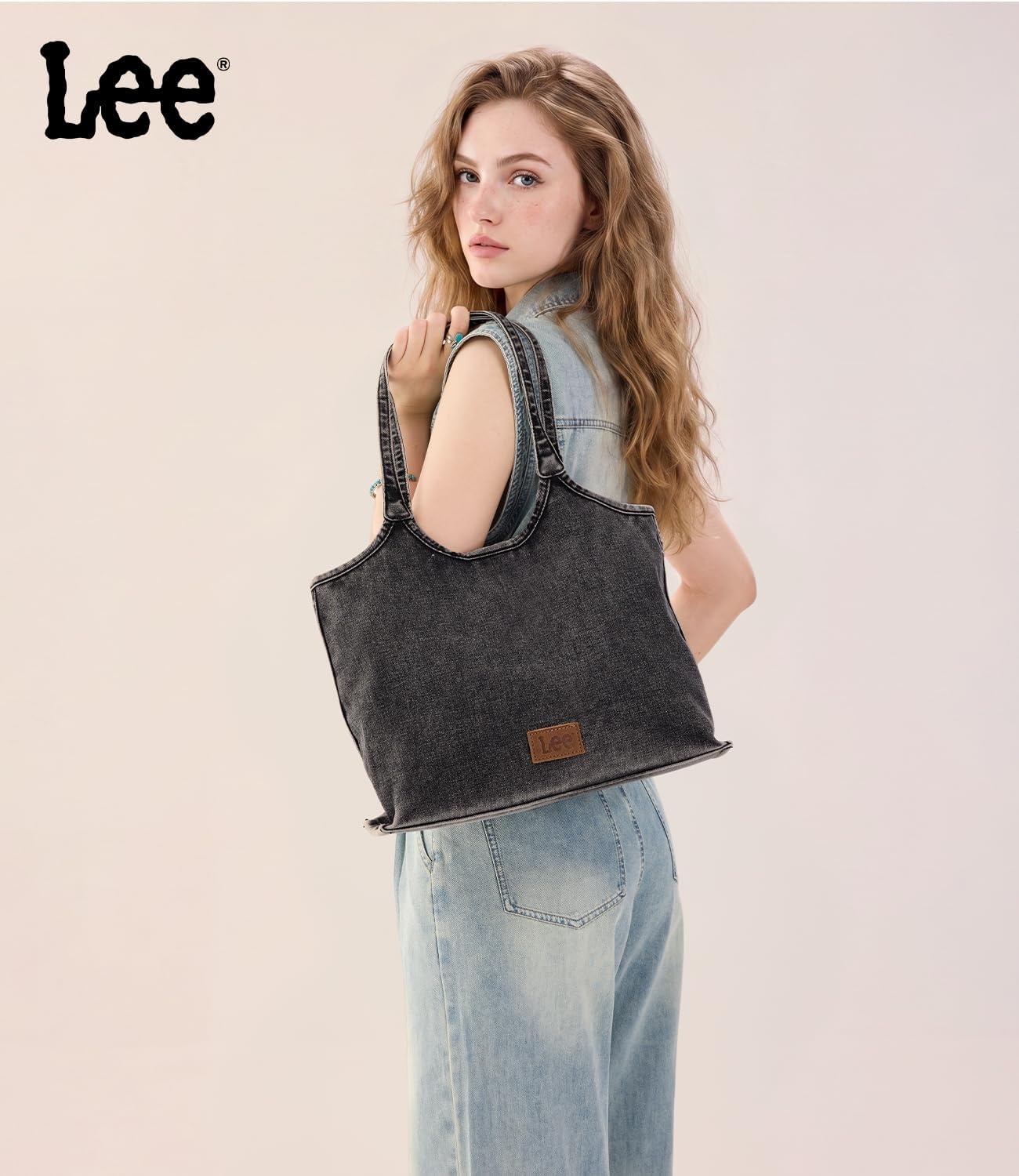 image:imageLee Denim Tote Bag for Women Casual Denim Purse amp Hobo Shoulder Handbag for Work Travel ShoppingBlack