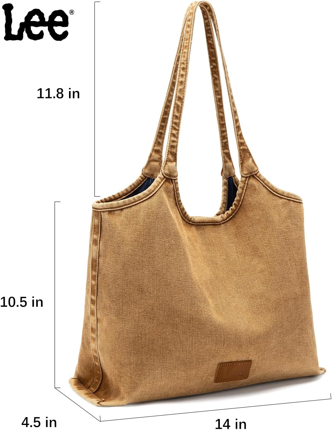 image:imageLee Denim Tote Bag for Women Casual Denim Purse amp Hobo Shoulder Handbag for Work Travel ShoppingBrown