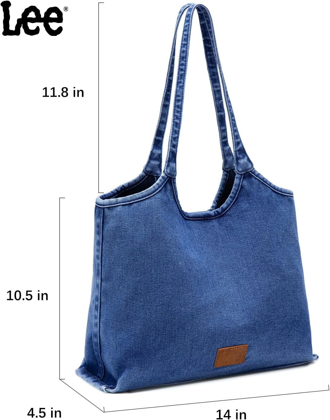 image:imageLee Denim Tote Bag for Women Casual Denim Purse amp Hobo Shoulder Handbag for Work Travel ShoppingDenim Blue