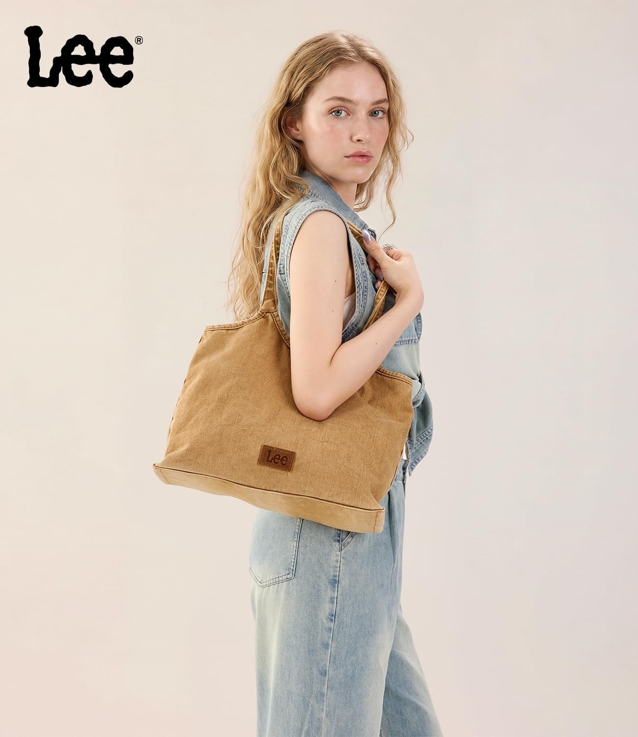 image:imageLee Denim Tote Bag for Women Casual Denim Purse amp Hobo Shoulder Handbag for Work Travel ShoppingLight Brown