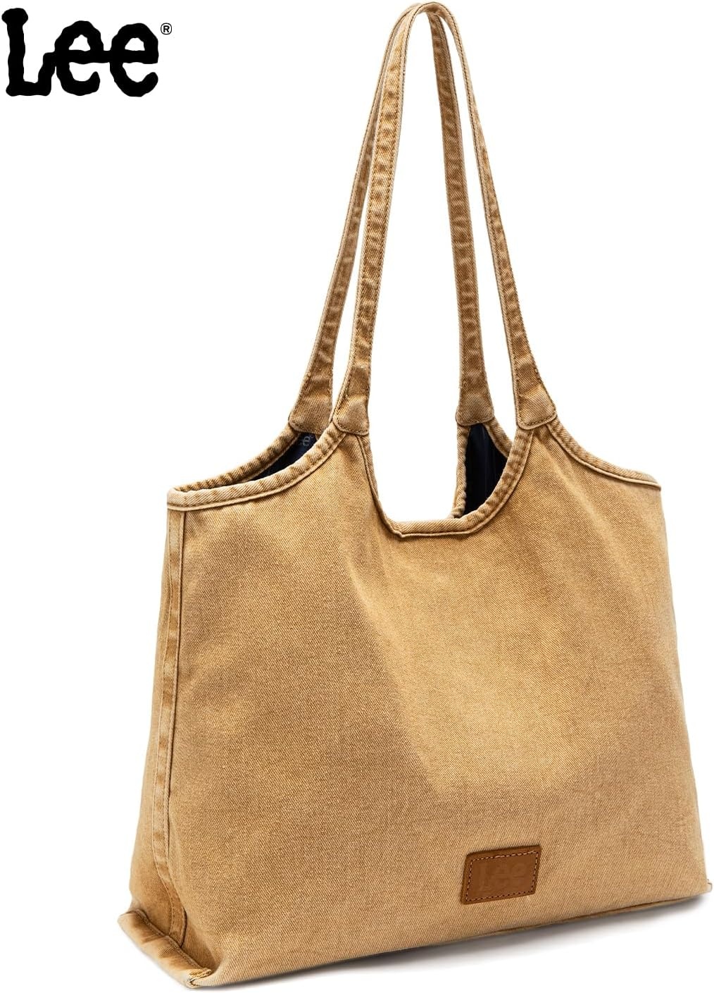 image:imageLee Denim Tote Bag for Women Casual Denim Purse amp Hobo Shoulder Handbag for Work Travel ShoppingLight Brown