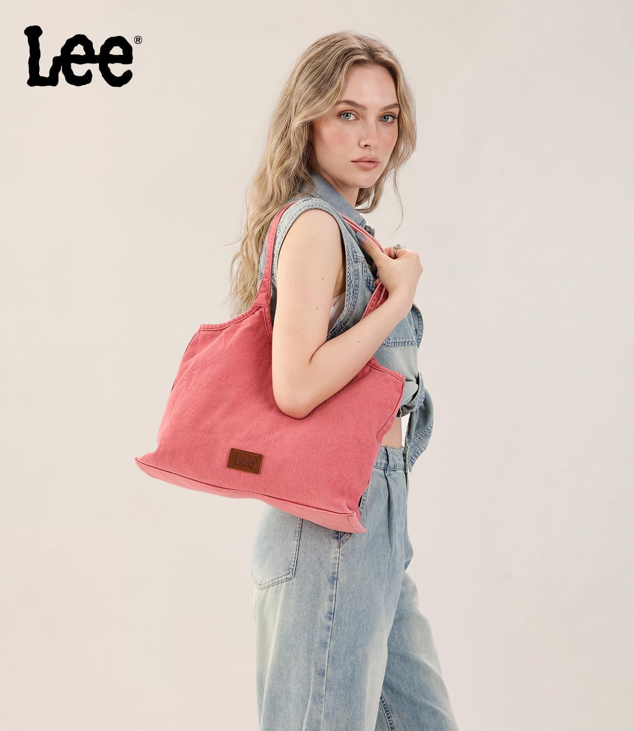 image:imageLee Denim Tote Bag for Women Casual Denim Purse amp Hobo Shoulder Handbag for Work Travel ShoppingPink