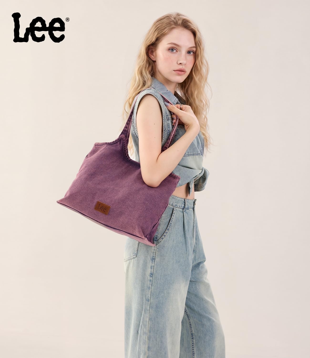 image:imageLee Denim Tote Bag for Women Casual Denim Purse amp Hobo Shoulder Handbag for Work Travel ShoppingPurple