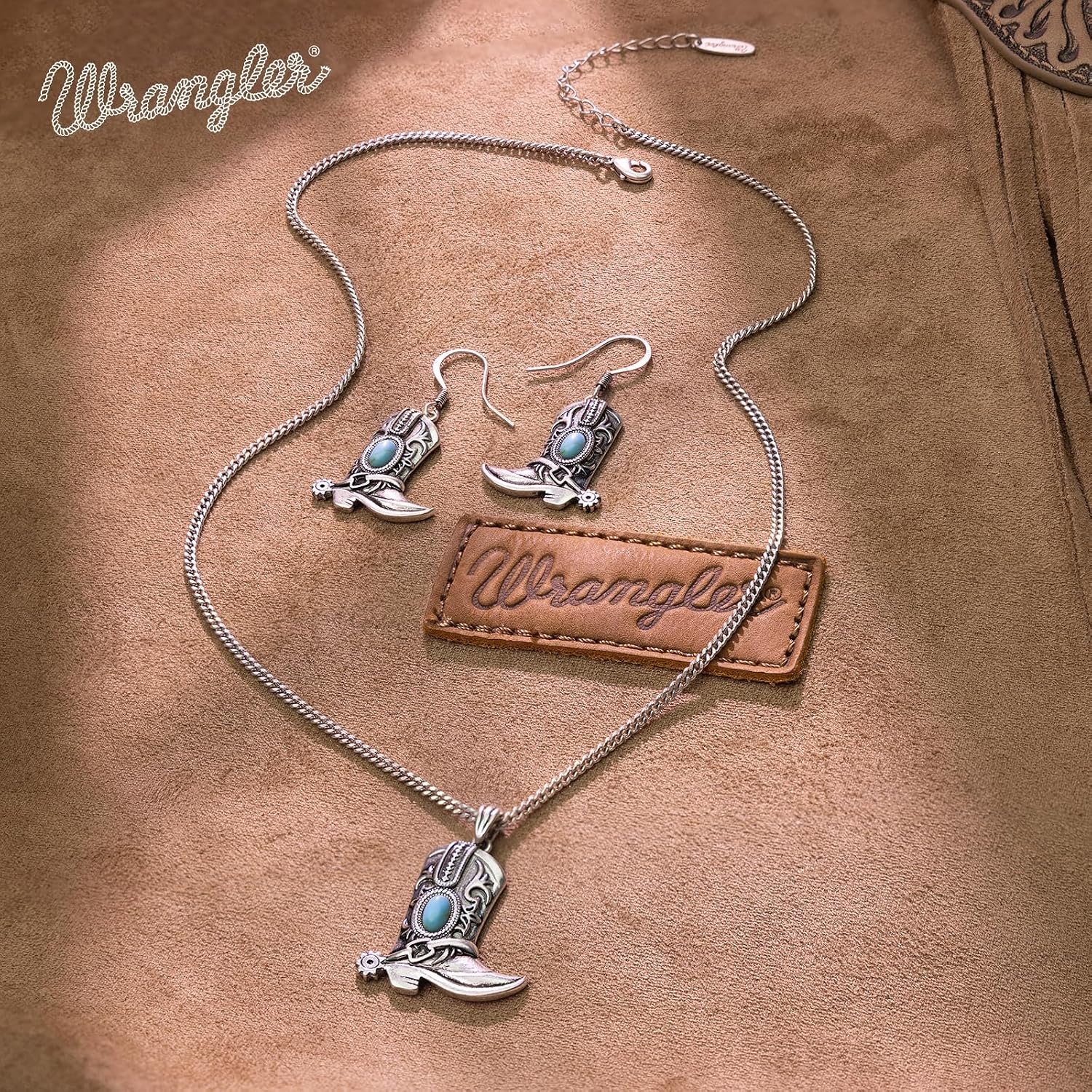 image:imageMontana West Wrangler Couture Turquoise Jewelry for Women Western Jewelry Pendant Necklace Cowgirl Vintage Western NecklaceBoots Silver Green