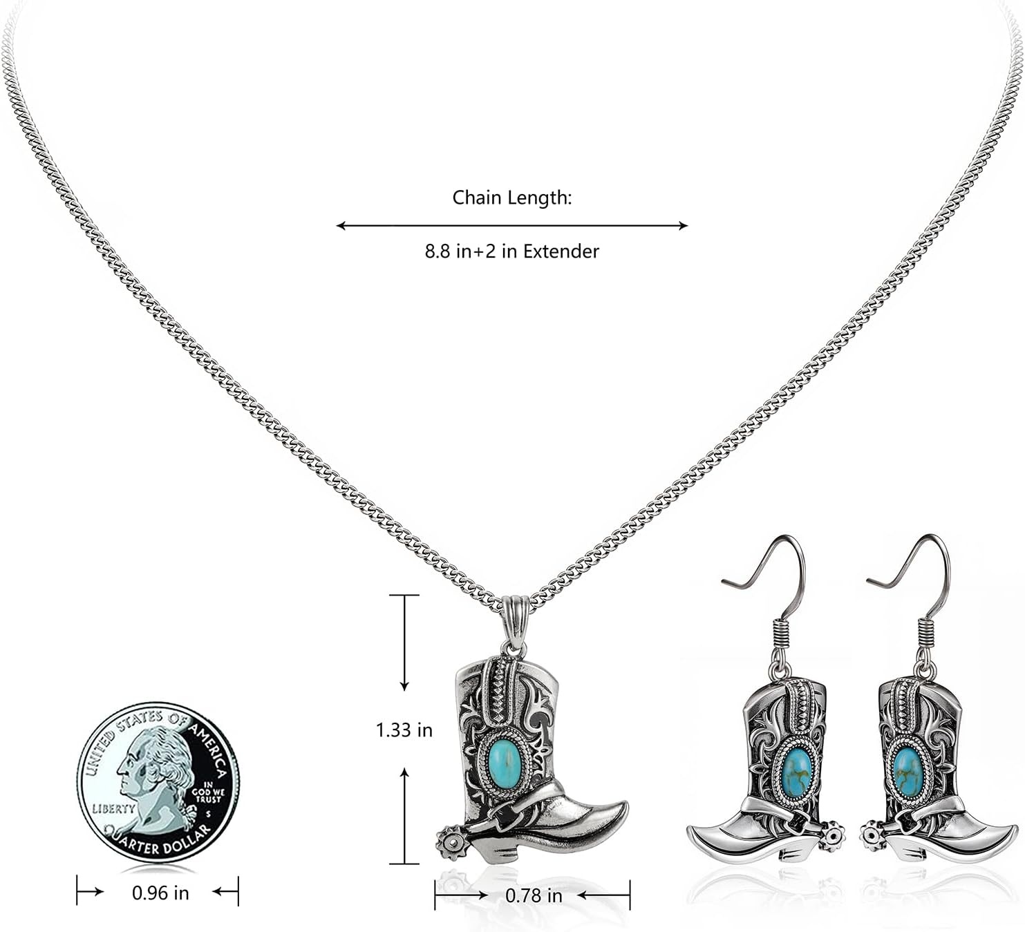 image:imageMontana West Wrangler Couture Turquoise Jewelry for Women Western Jewelry Pendant Necklace Cowgirl Vintage Western NecklaceBoots Silver Green
