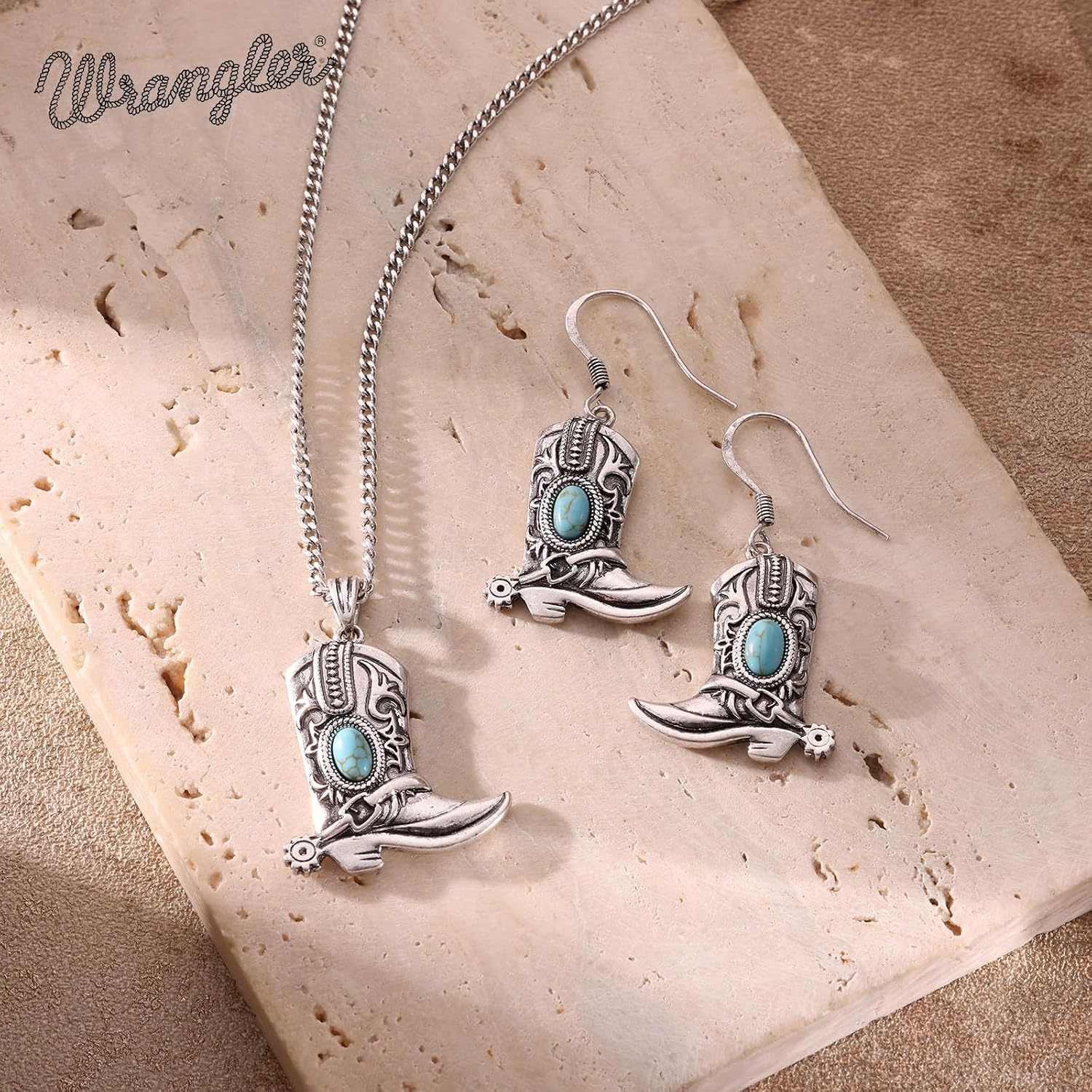 image:imageMontana West Wrangler Couture Turquoise Jewelry for Women Western Jewelry Pendant Necklace Cowgirl Vintage Western NecklaceBoots Silver Green