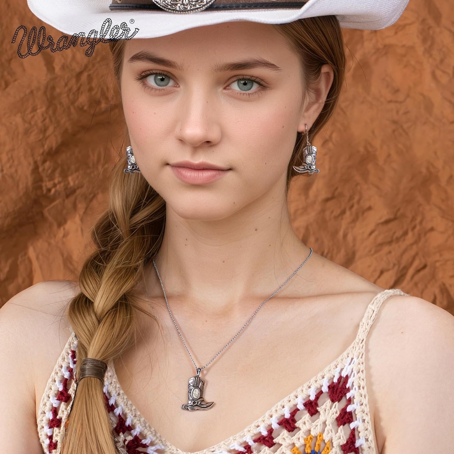 image:imageMontana West Wrangler Couture Turquoise Jewelry for Women Western Jewelry Pendant Necklace Cowgirl Vintage Western NecklaceBoots Silver White