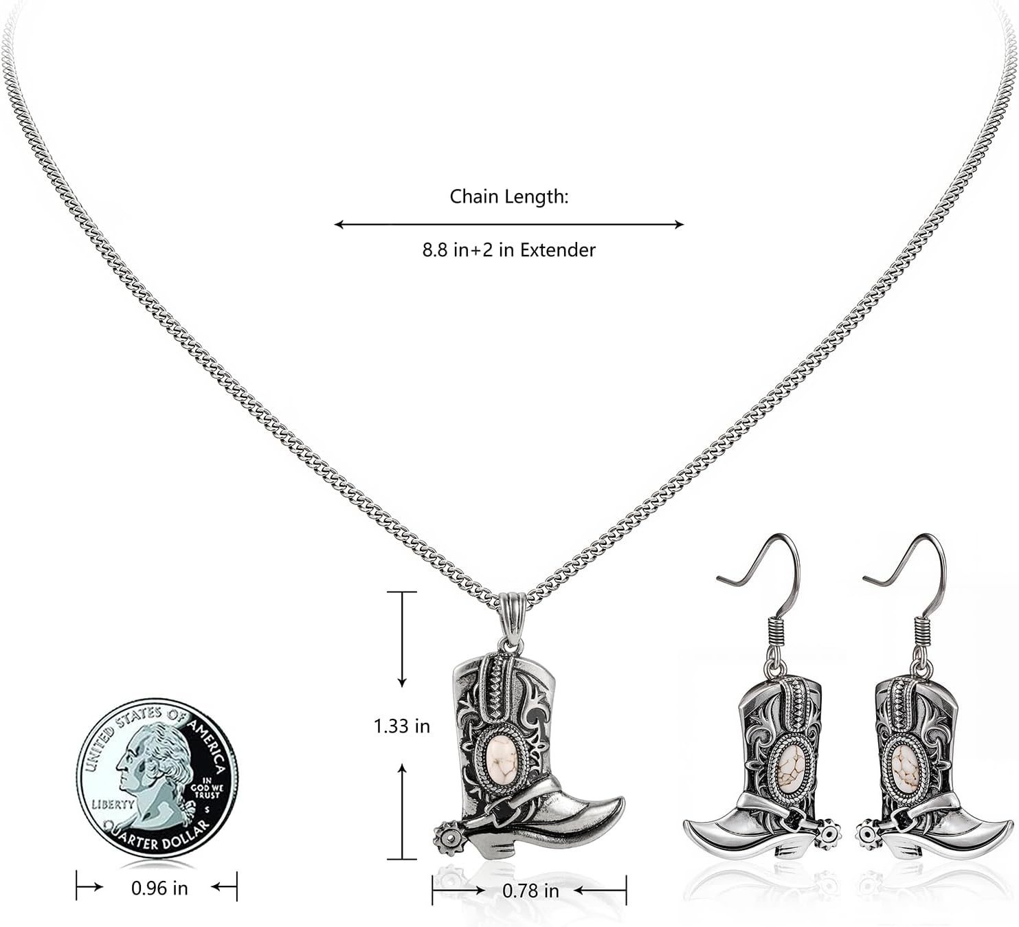image:imageMontana West Wrangler Couture Turquoise Jewelry for Women Western Jewelry Pendant Necklace Cowgirl Vintage Western NecklaceBoots Silver White