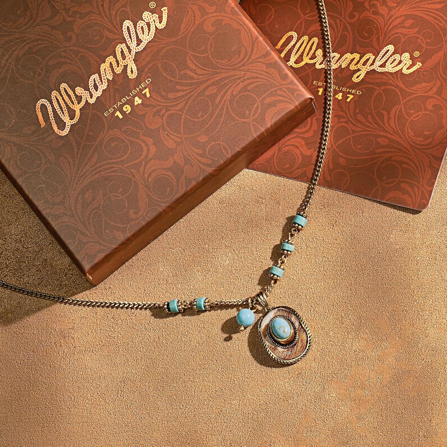 image:imageMontana West Wrangler Couture Turquoise Jewelry for Women Western Jewelry Pendant Necklace Cowgirl Vintage Western NecklaceHat Gold Green