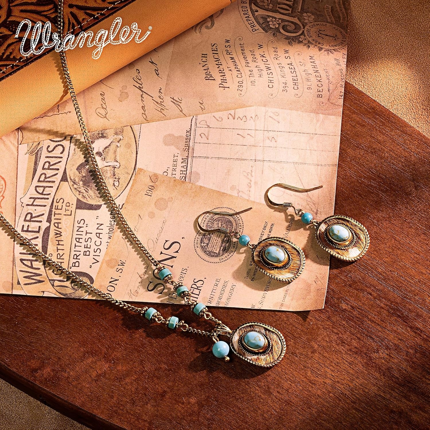 image:imageMontana West Wrangler Couture Turquoise Jewelry for Women Western Jewelry Pendant Necklace Cowgirl Vintage Western NecklaceHat Gold Green