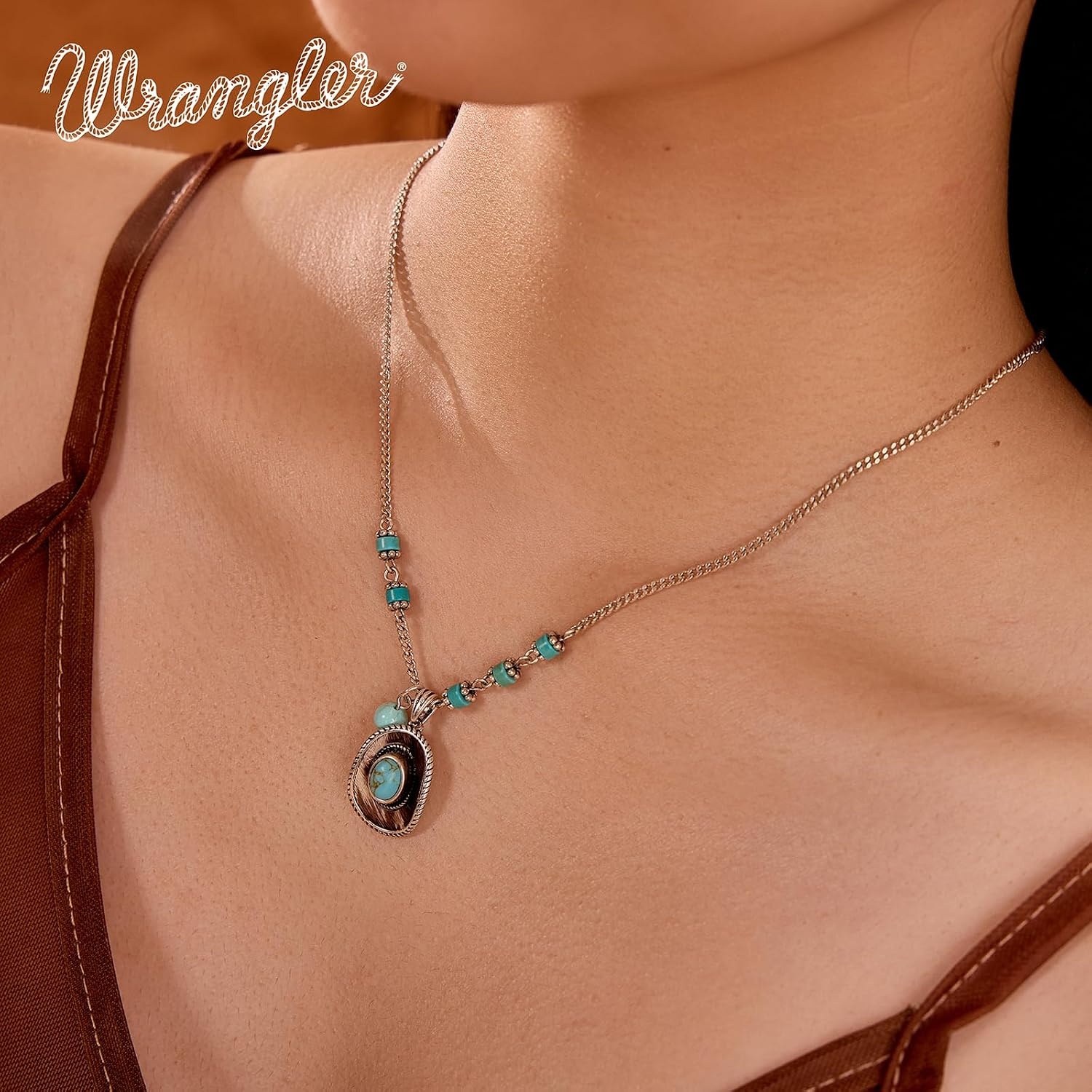 image:imageMontana West Wrangler Couture Turquoise Jewelry for Women Western Jewelry Pendant Necklace Cowgirl Vintage Western NecklaceHat Silver Green