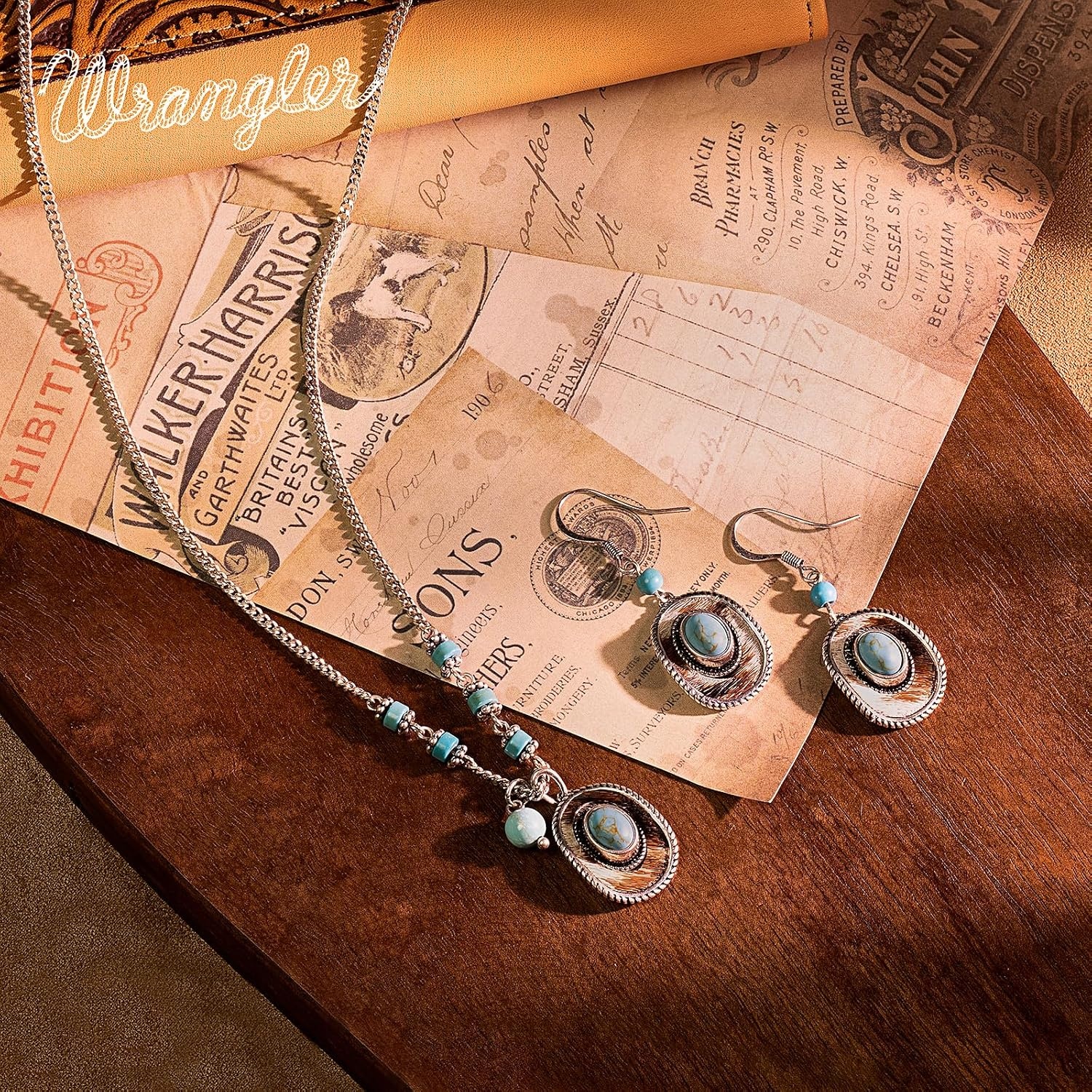 image:imageMontana West Wrangler Couture Turquoise Jewelry for Women Western Jewelry Pendant Necklace Cowgirl Vintage Western NecklaceHat Silver Green