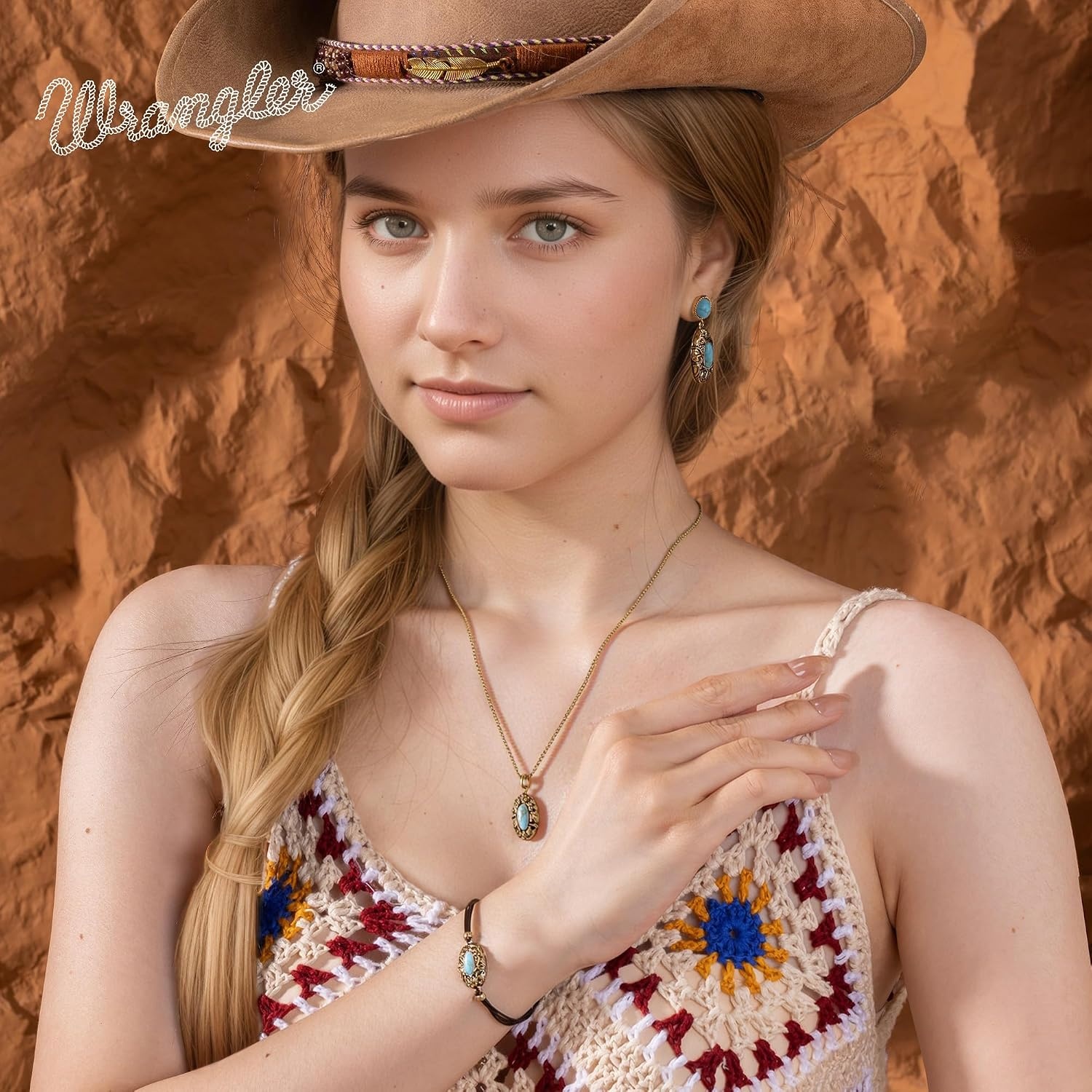 image:imageMontana West Wrangler Couture Turquoise Jewelry for Women Western Jewelry Pendant Necklace Cowgirl Vintage Western NecklaceRound Gold Green